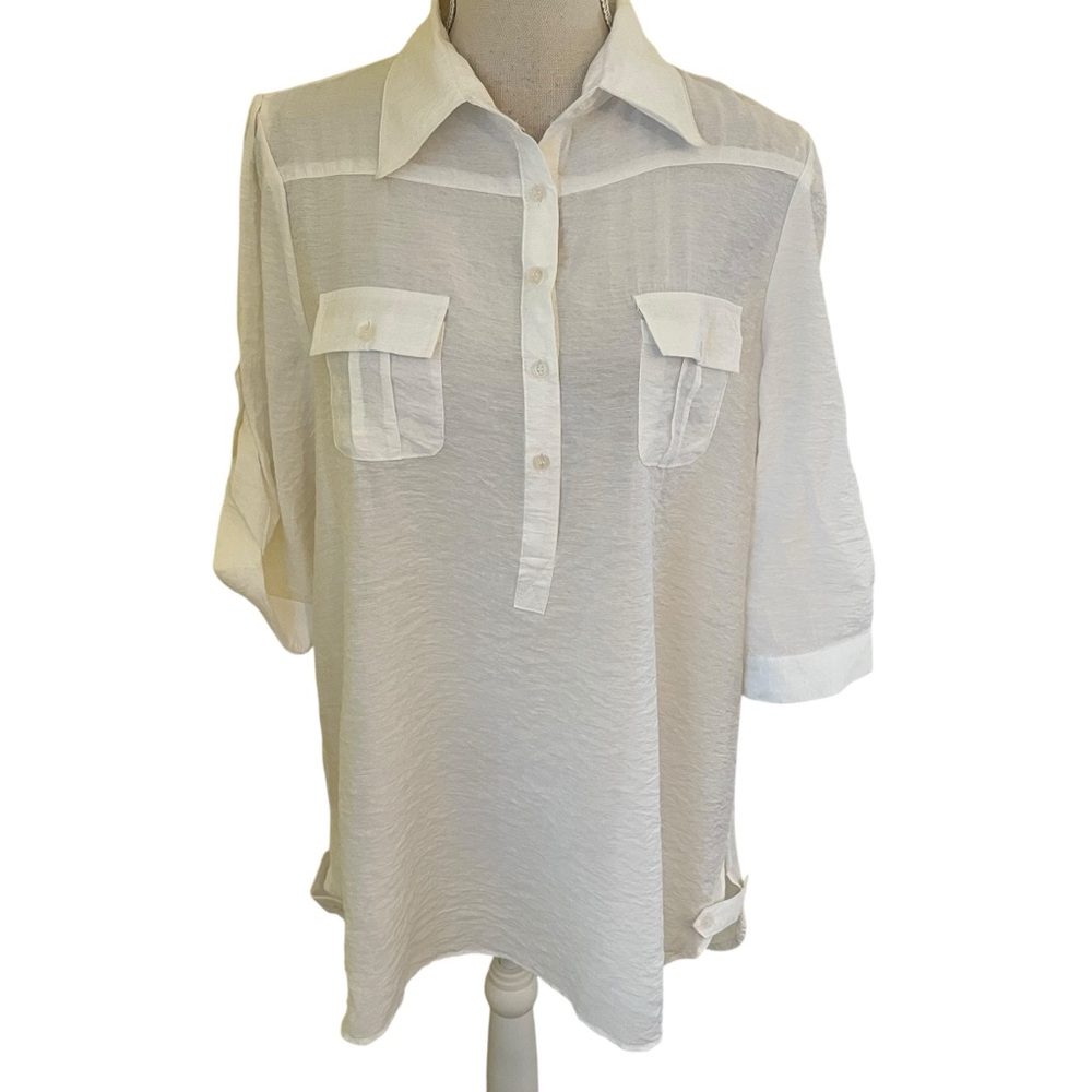 Cotton Express Semi-Sheer White Button Placket Shirt L